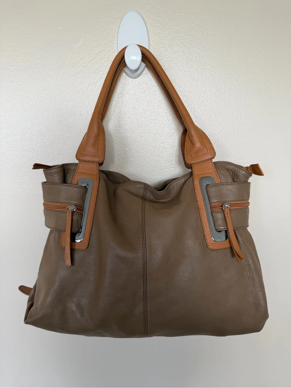 VERA PELLE ITALY Tan & Taupe Italian Leather Shoulder Bag
